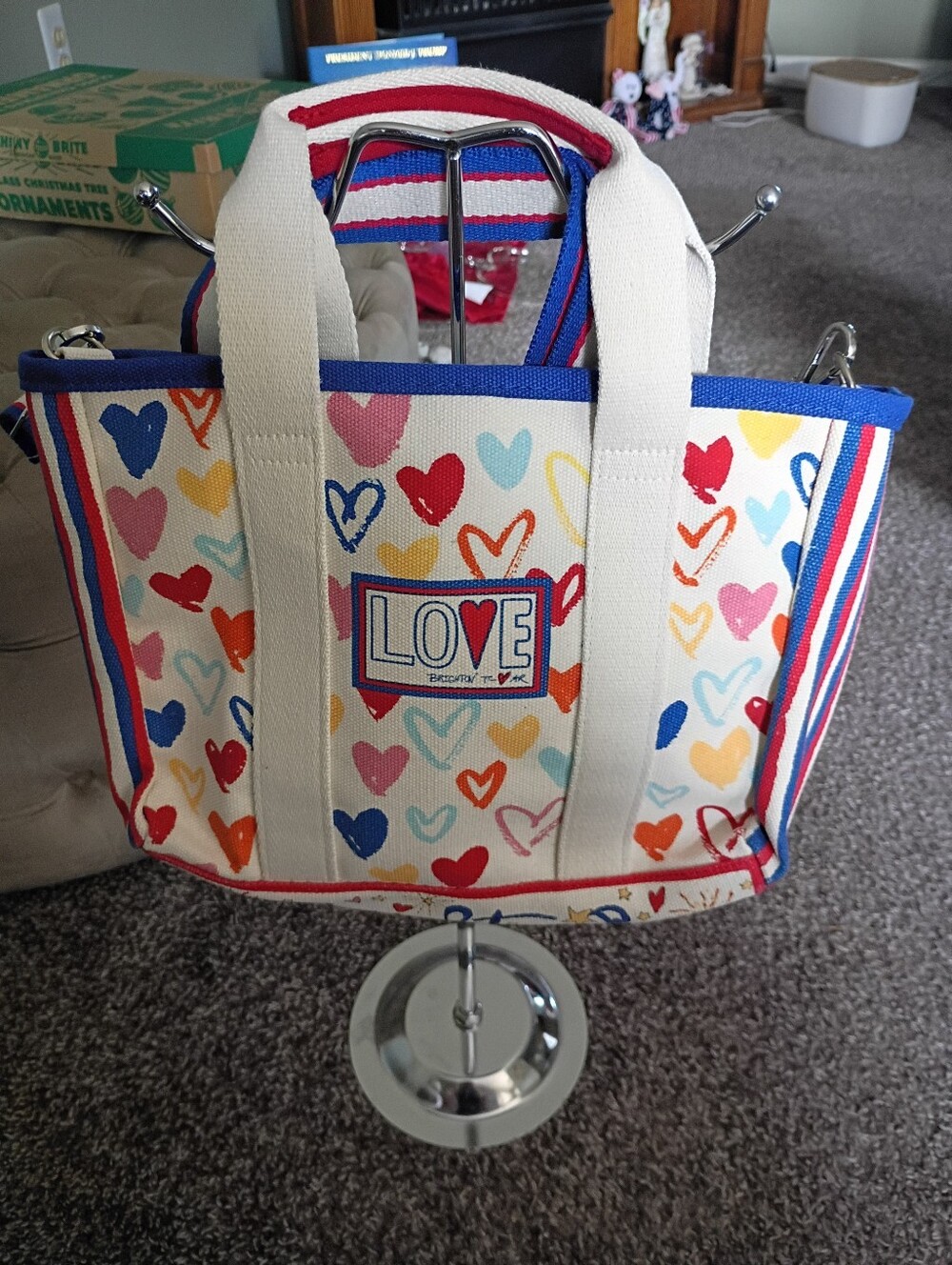 Brighton Red, White and You, Canvas Heart Print Tote, 14x8x3